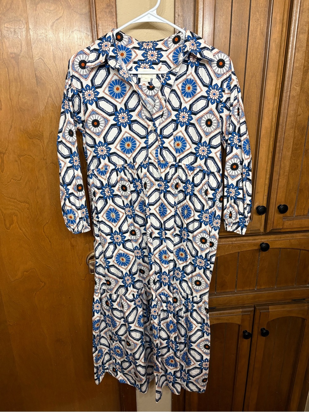 Maeve Blue and White Floral Geometric Maxi Dress